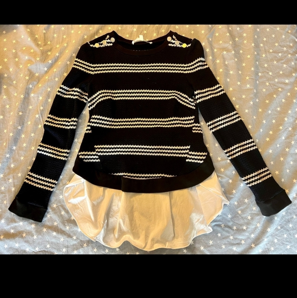 VERONICA BEARD Navy Blue Cotton Shirt Hem Jumper
